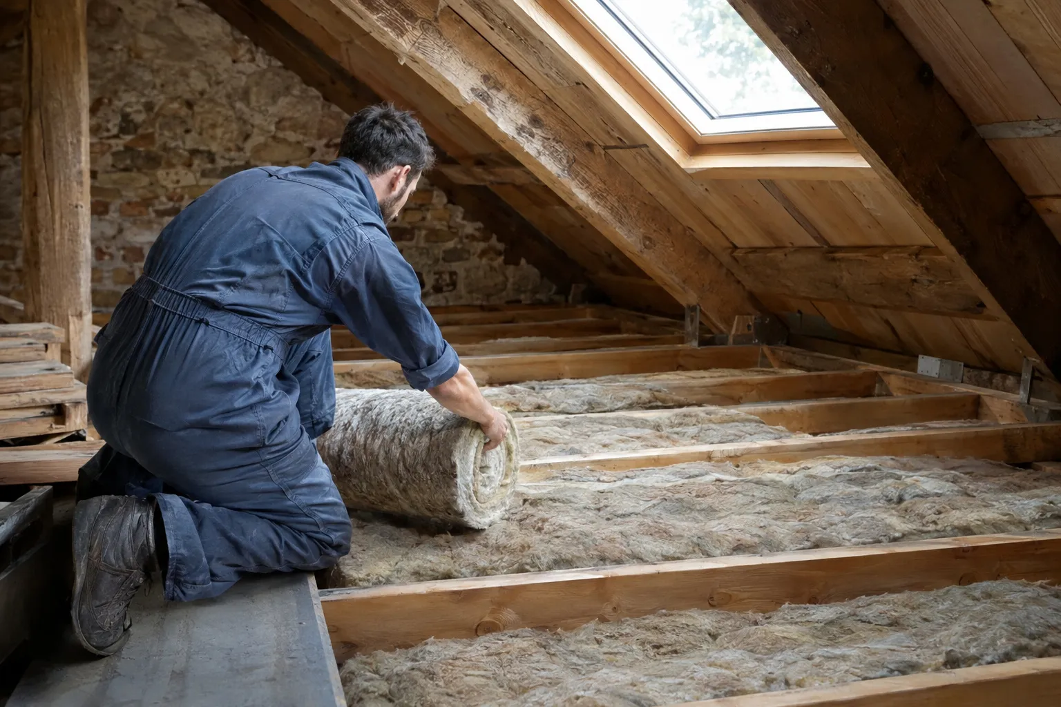 Isolation des murs et des combles d'une maison en rénovation